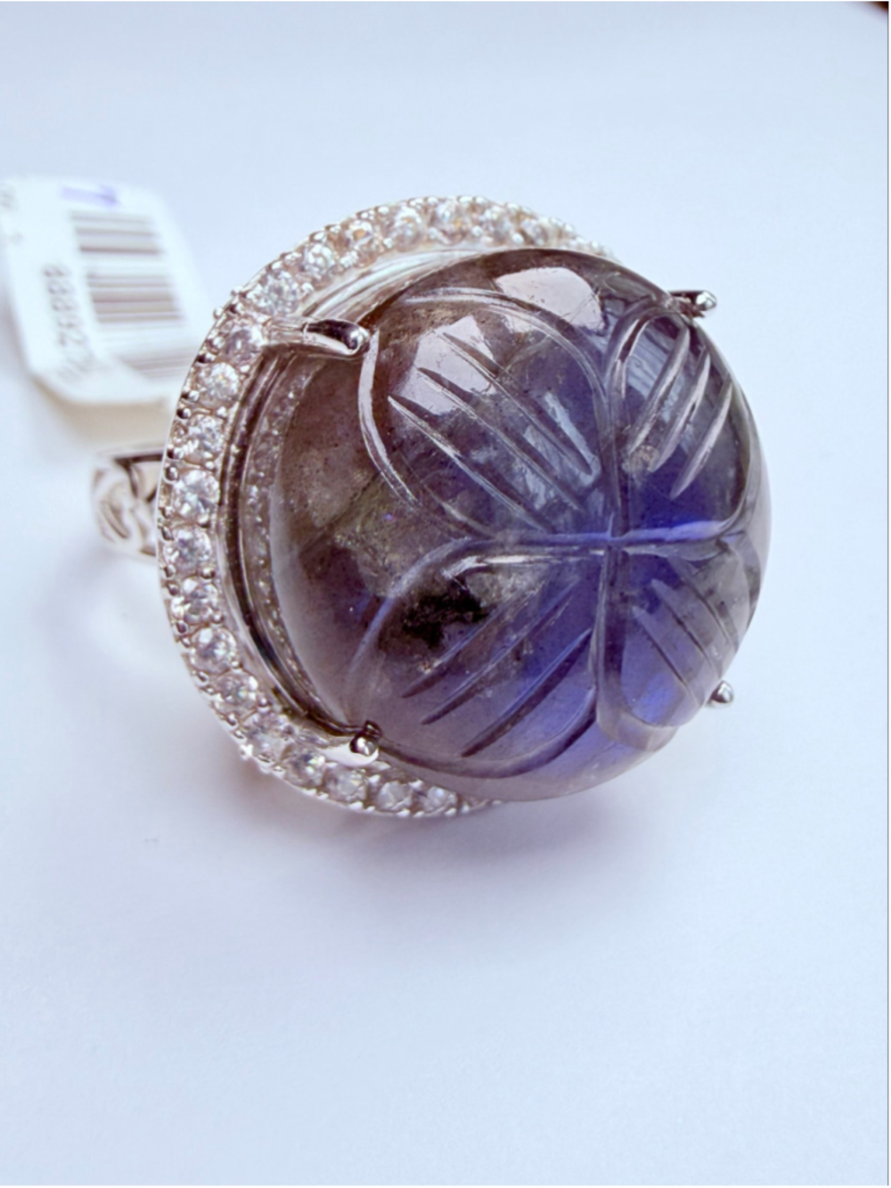 Maltese Cross 38 CT Labradorite Solitaire 925 Sterling Silver Daphne Ring NWT